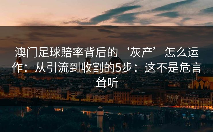 澳门足球賠率背后的‘灰产’怎么运作：从引流到收割的5步：这不是危言耸听